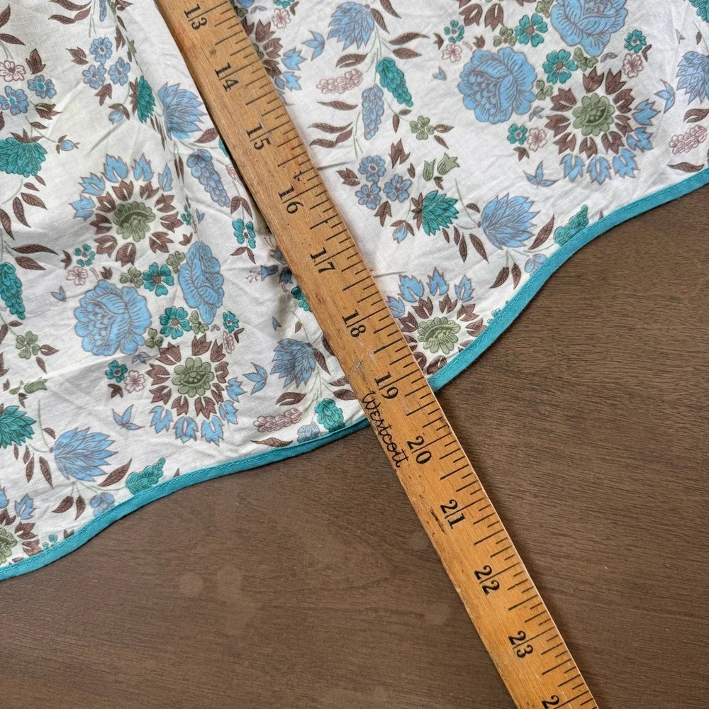 Vintage Lenore Fabrics Floral Half Apron Blue Cream Cottagecore Heart Pocket NOS